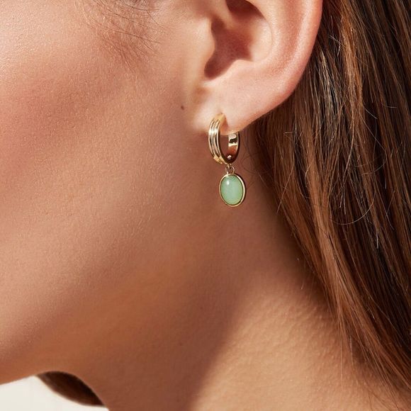 18K Gold Plated Natural Averturine Drop Earrings - Picture 10 of 10